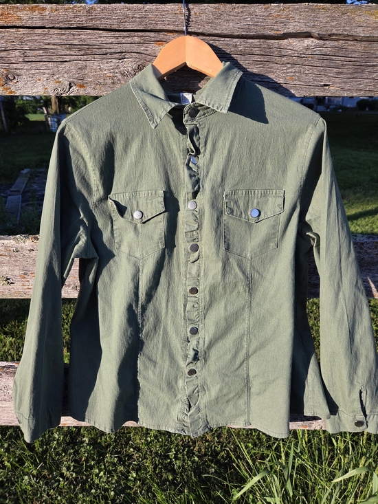Tops - Olive Green Button-Front Utility Shirt